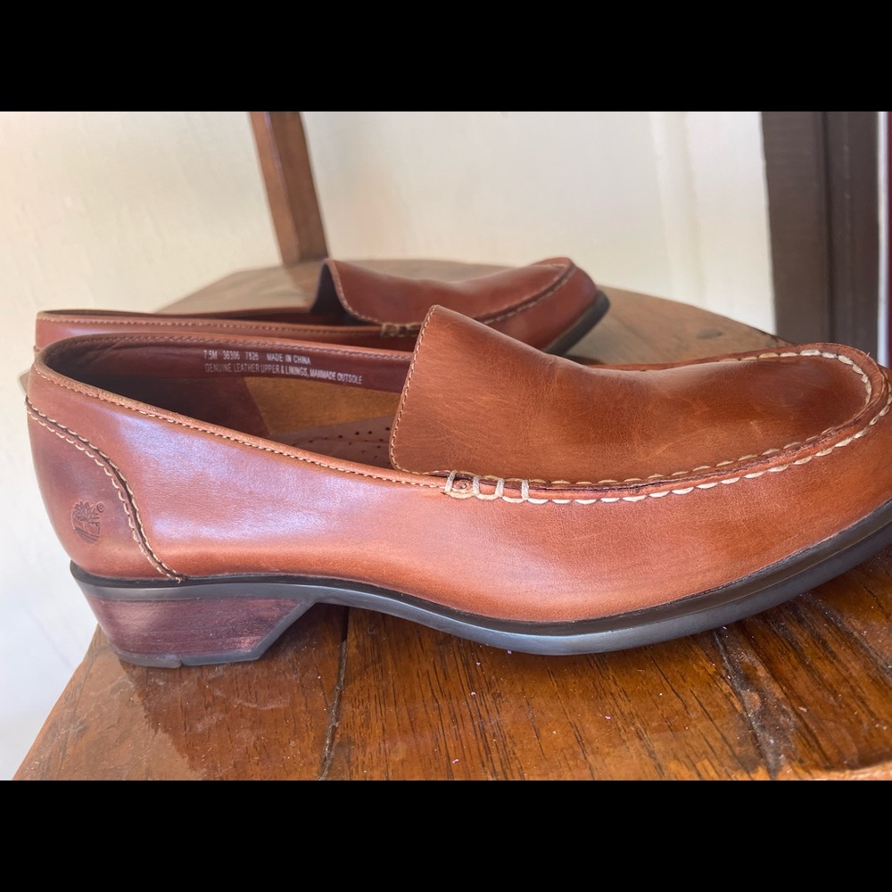 Timberland moccasins loafer genuine leather LIKE NEW. 7.5 cognac brown